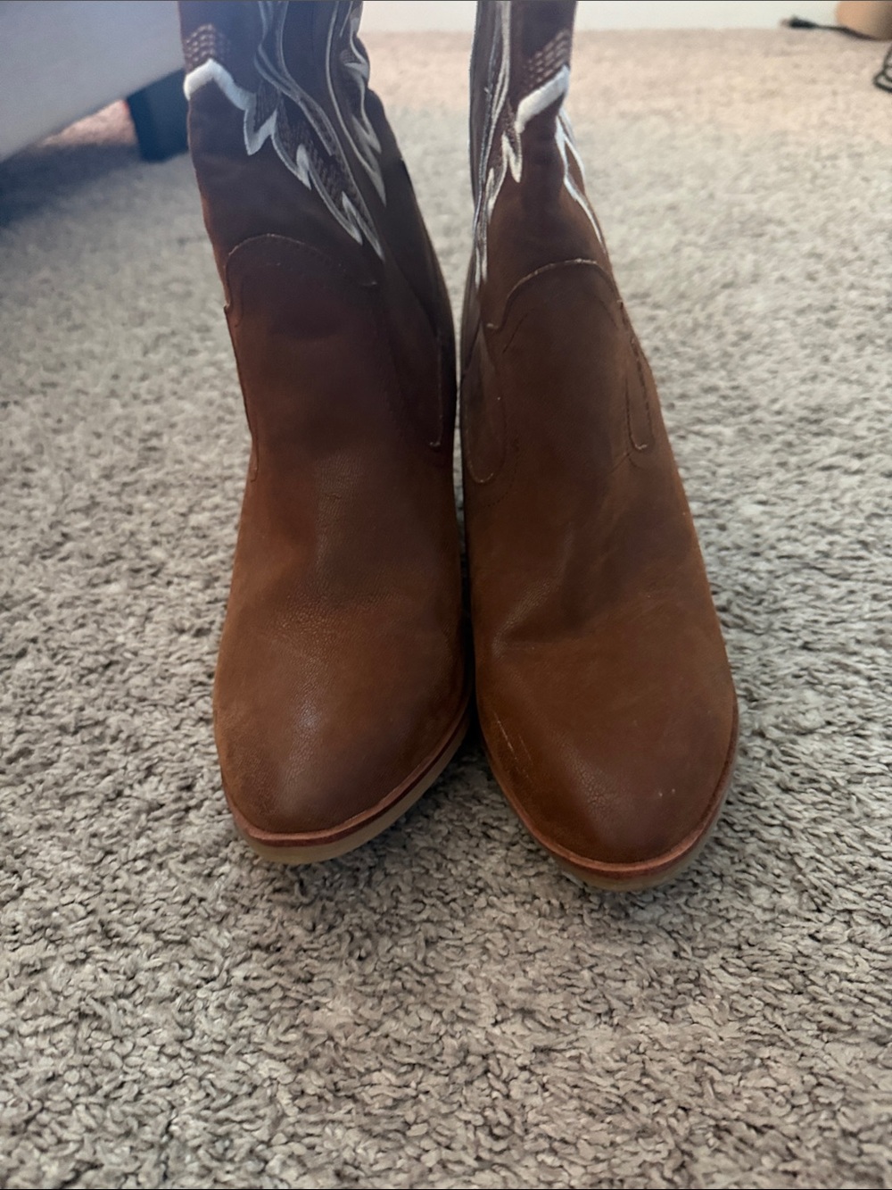 MIA Brown Suede Western Embroidered Mid-Calf Heeled Boots - Picture 3 of 8